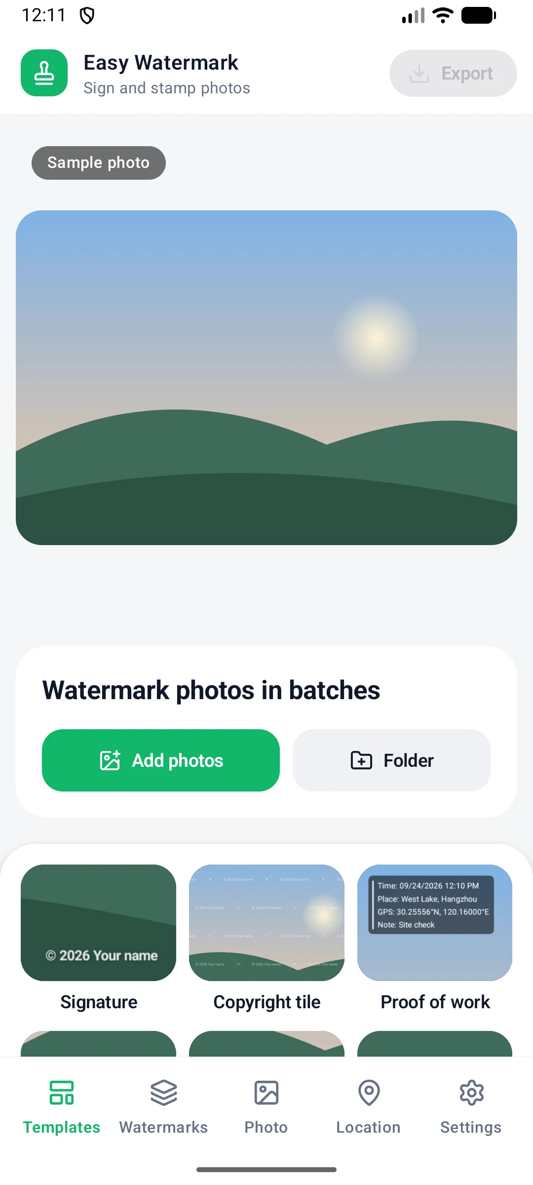 Home screen of the Android app before any photos are added
