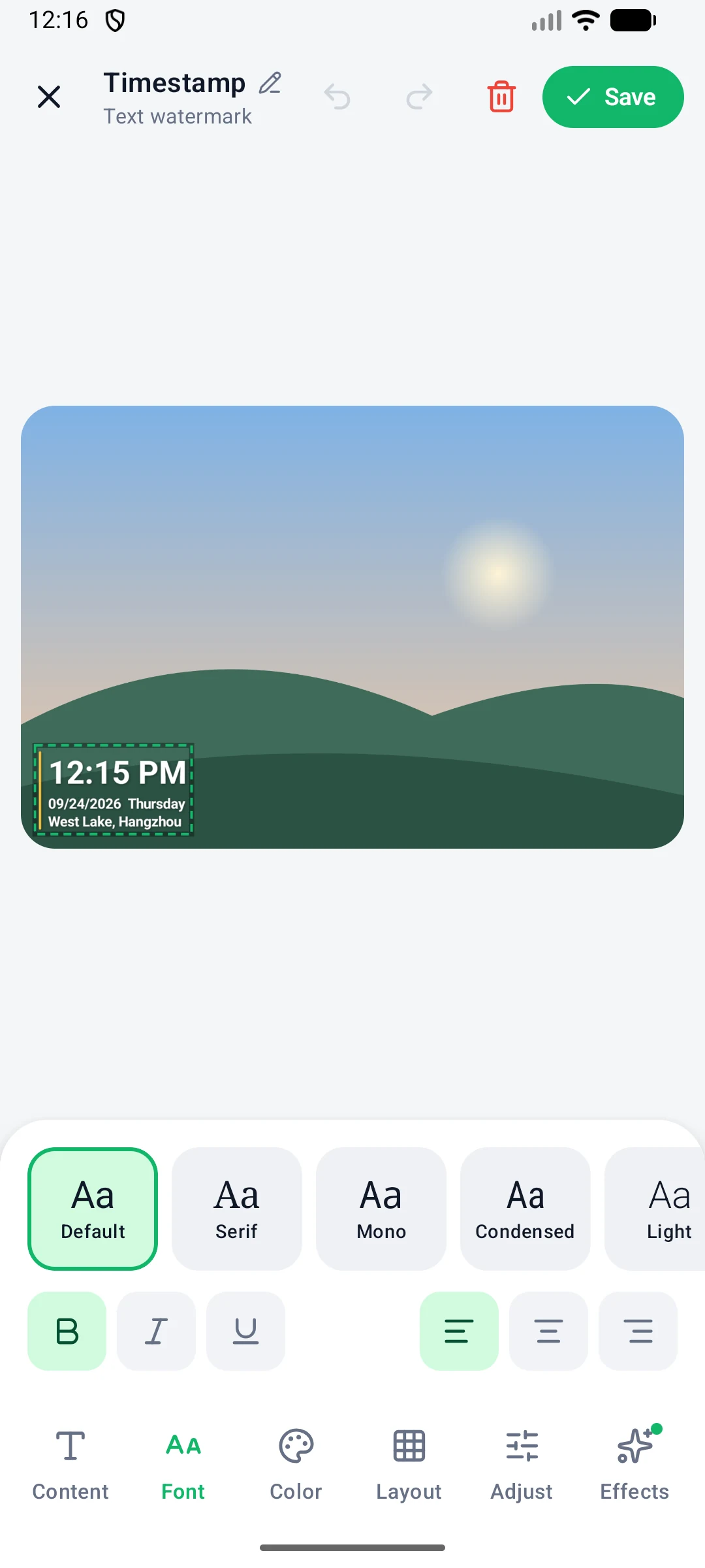 Font tab with built-in fonts and the import font button