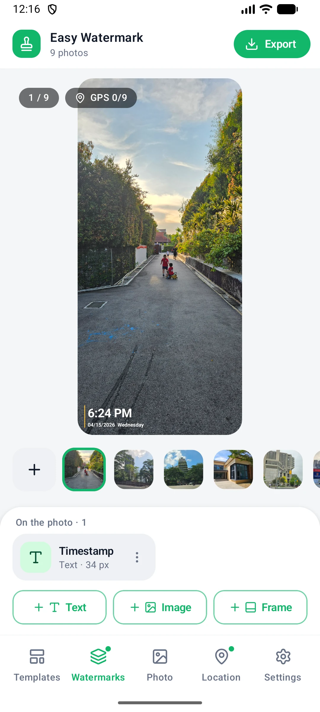 Watermarks page listing several layers