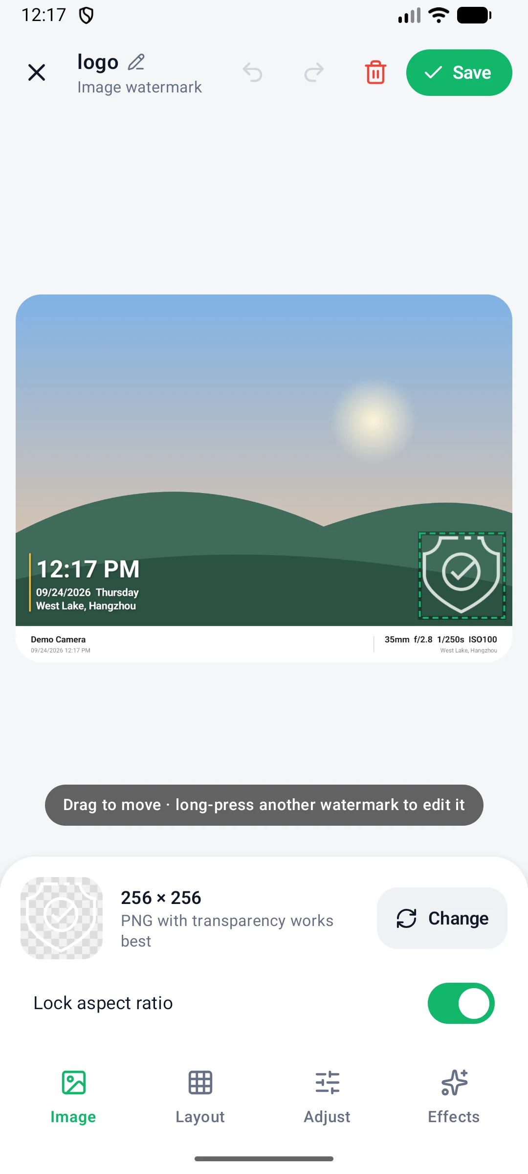 Image watermark editor for adding a logo