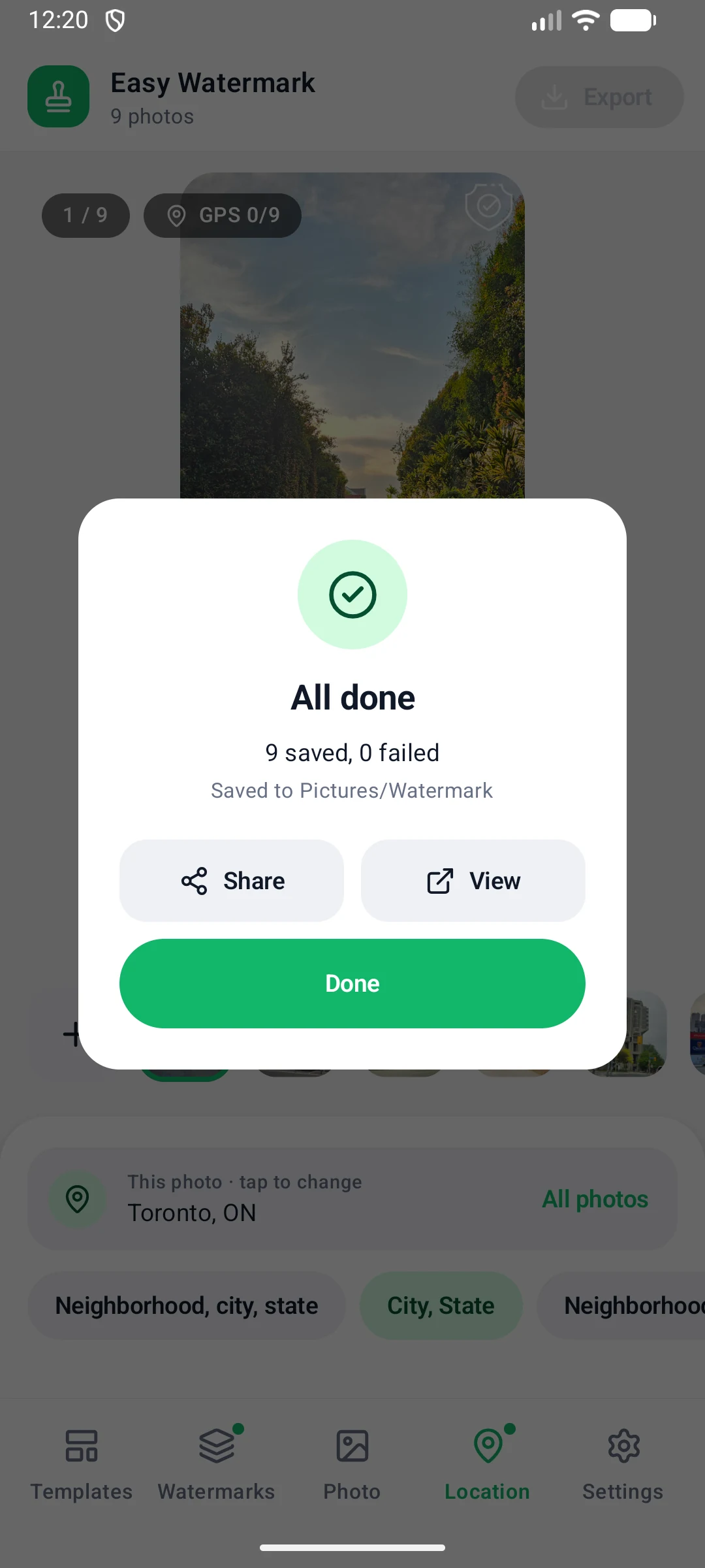 Processing finished dialog with saved and failed counts