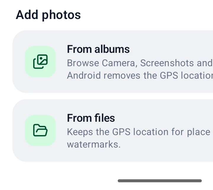 Dialog for choosing where photos come from