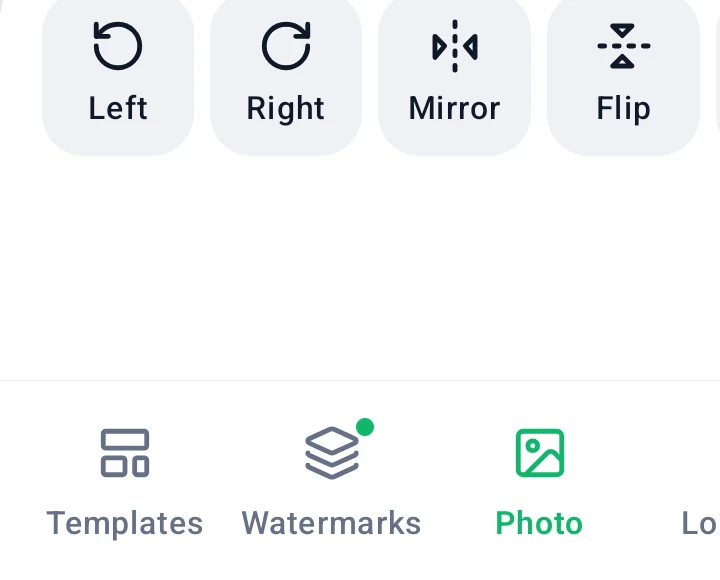 Photo page with rotate, mirror, flip, remove and clear