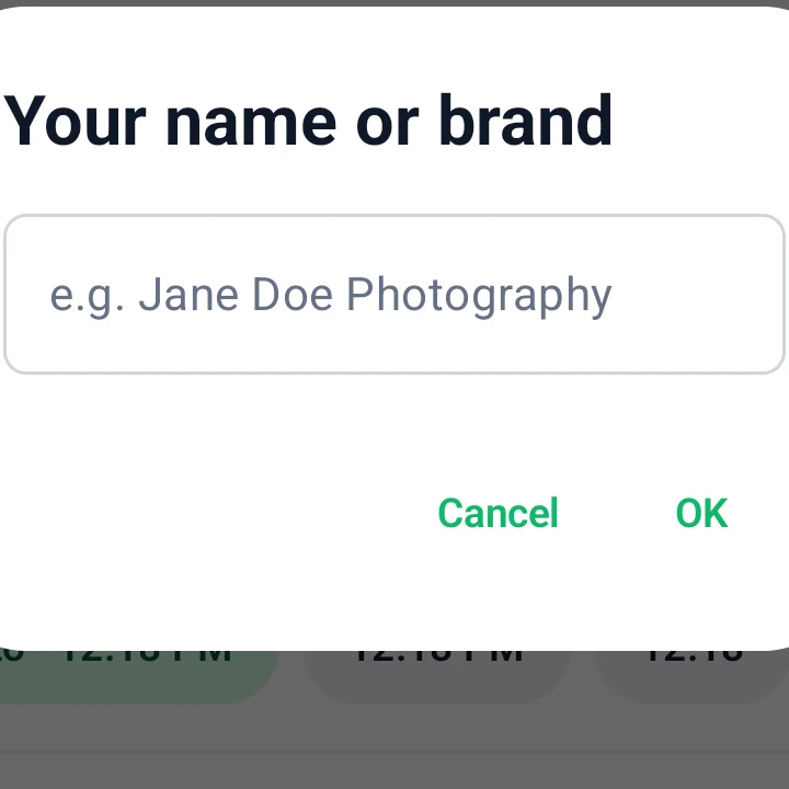 Your name or brand dialog