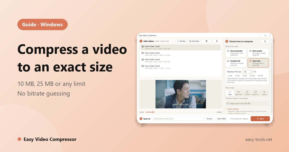 How to Compress a Video to a Target Size on Windows: Under 10 MB, 25 MB or Any Limit