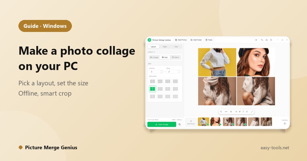 How to Make a Photo Collage on a PC: Layouts, Canvas Size and Smart Cropping, Offline