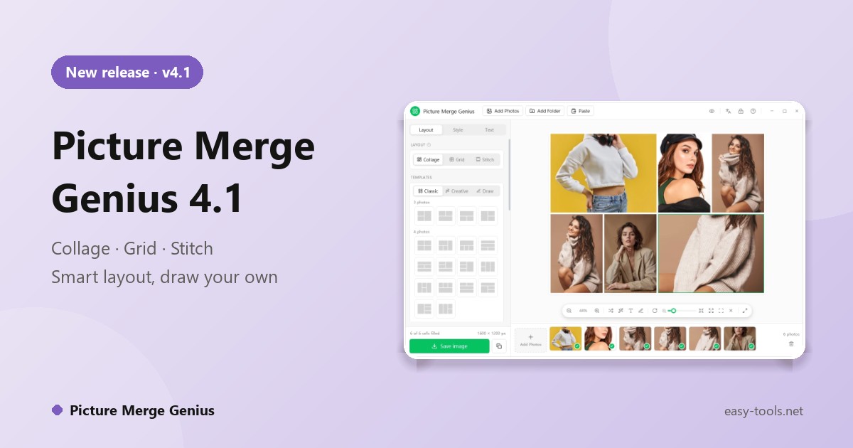 Picture Merge Genius 4.1: Collage, Grid and Long Image in Three Steps