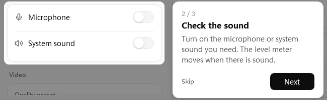 Easy Screen Recorder quick tour, step 2 of 3
