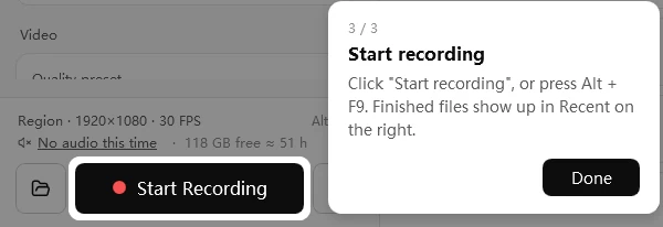 Easy Screen Recorder quick tour, step 3 of 3