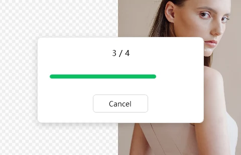 Progress dialog showing 3 of 4 images processed, with a Cancel button