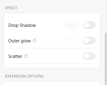 Effect section of the watermark editor with switches for Drop Shadow, Outer glow and Scatter
