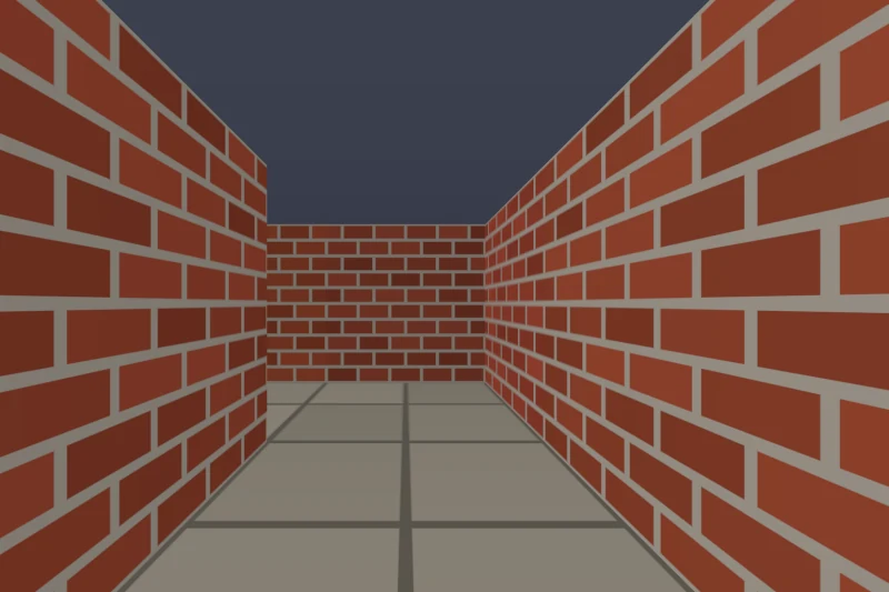 3D Maze screensaver: a first-person view down a red-brick corridor with a grey stone-tiled floor