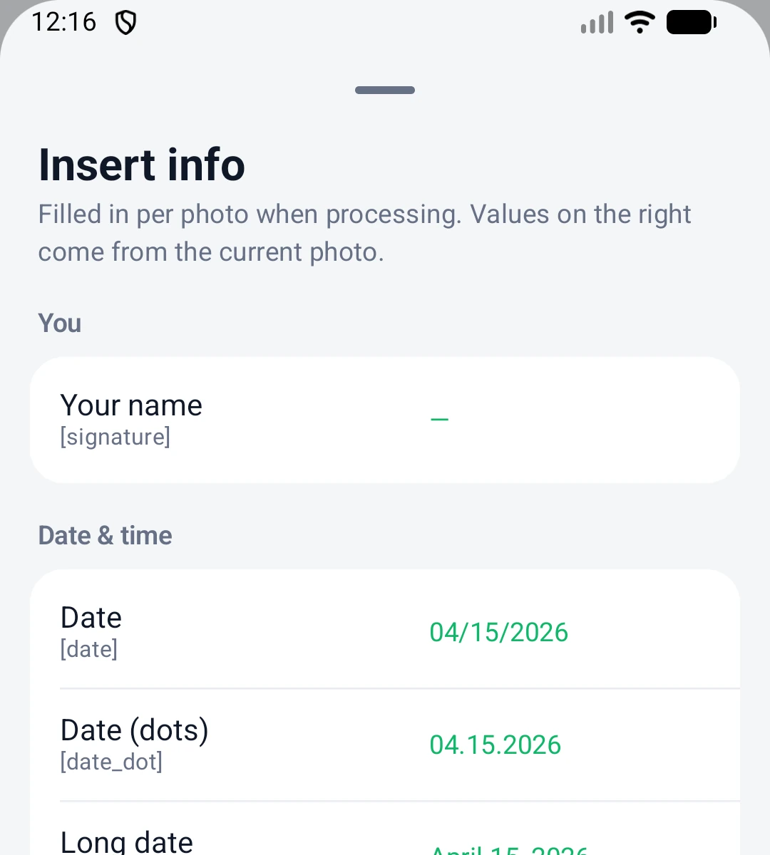 Insert info
