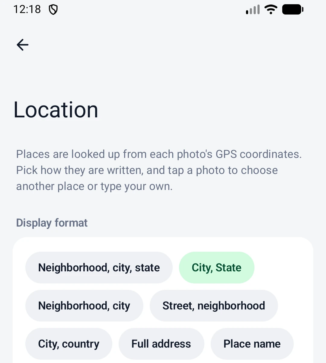 Location screen