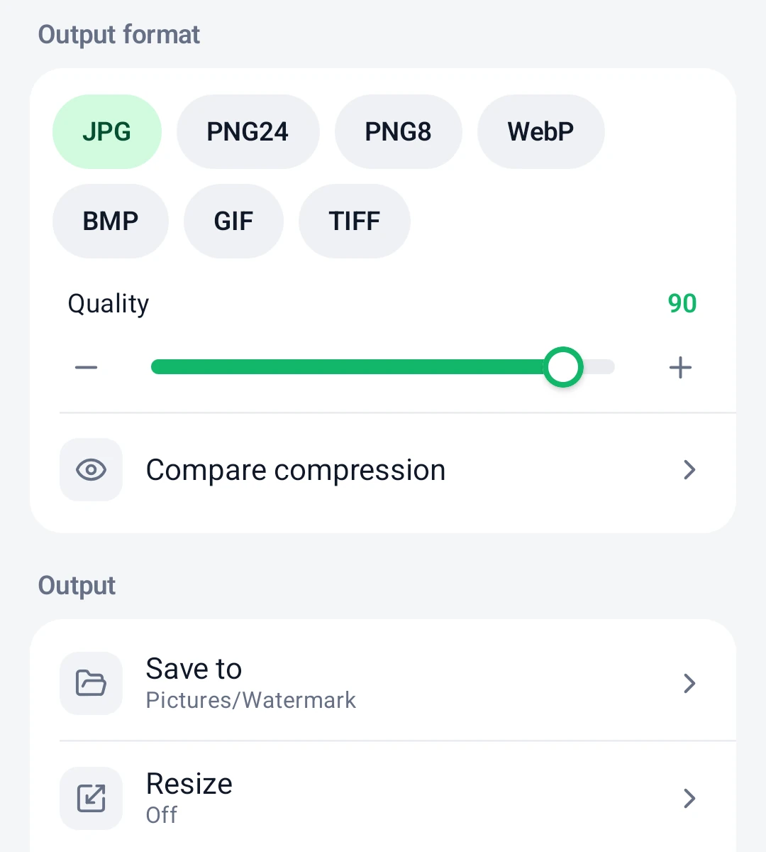 Export settings