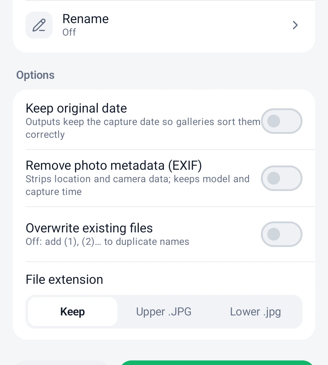 Export options