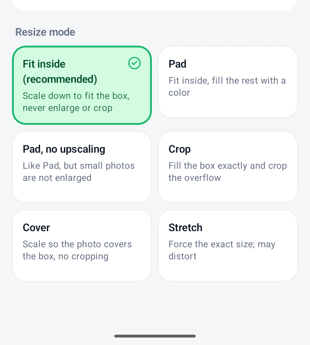 Resize modes